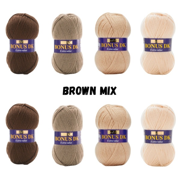 Brown Mix Pack Hayfield Bonus DK Yarn Sirdar 100g - 8 Ball Bundle